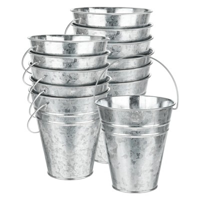 Unique Bargains Galvanized Bright Silver Decorative Rustic Metal Bucket 4.7 x 5.1 Inch 12 Pcs