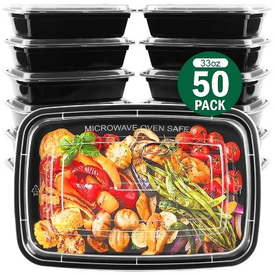 LunaLulinlk 50-Pack Plastic Food Storage Containers with Lids, 32 oz Reusable Lunch Boxes, Disposable Takeout Containers, BPA-Free