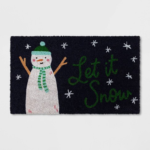 Christmas Rug, 'let It Snow' Snowflakes Black Door Mat, Indoor