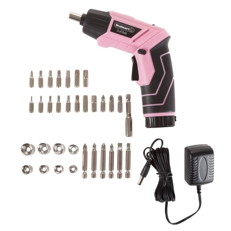 Fleming Supply Pivoting Cordless Power Tool Set - 45 Pieces, Including Screwdrivers, Bits, Sockets, and Case - Pink and Black, 3 of 9