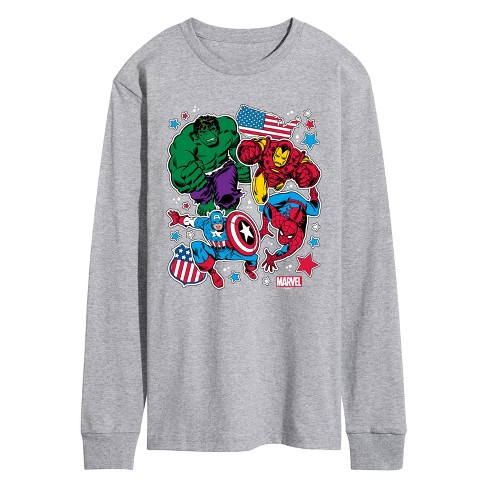 Men's - Marvel - Avengers America Stickers Style Long Sleeve Graphic T-Shirt - image 1 of 3