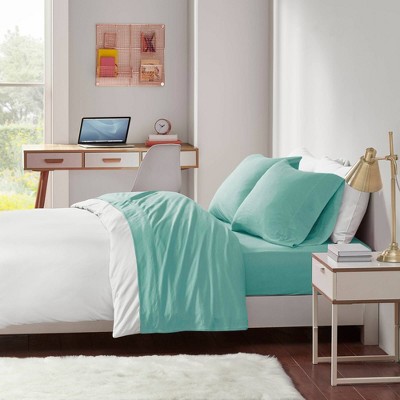 Aqua Twin Polyester Jersey Knit Sheet Set