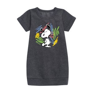 - Peanuts - Dancing Snoopy Scribbles Graphic Short Sleeve Fleece Dress - 1 of 4