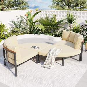 4 Pieces All-Weather Metal Round Outdoor Patio Conversation Furniture Set with Cushions, Ideal for Balcony & Courtyard, Beige - 1 of 4