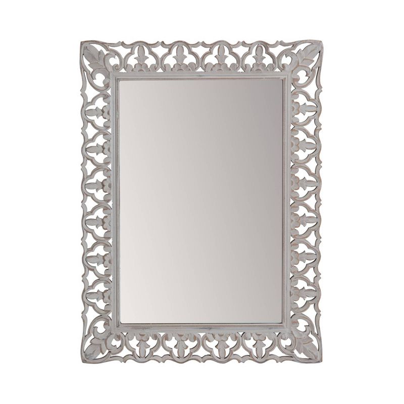 Calie Distressed Grey 25" Ornamental Wood Wall Mirror