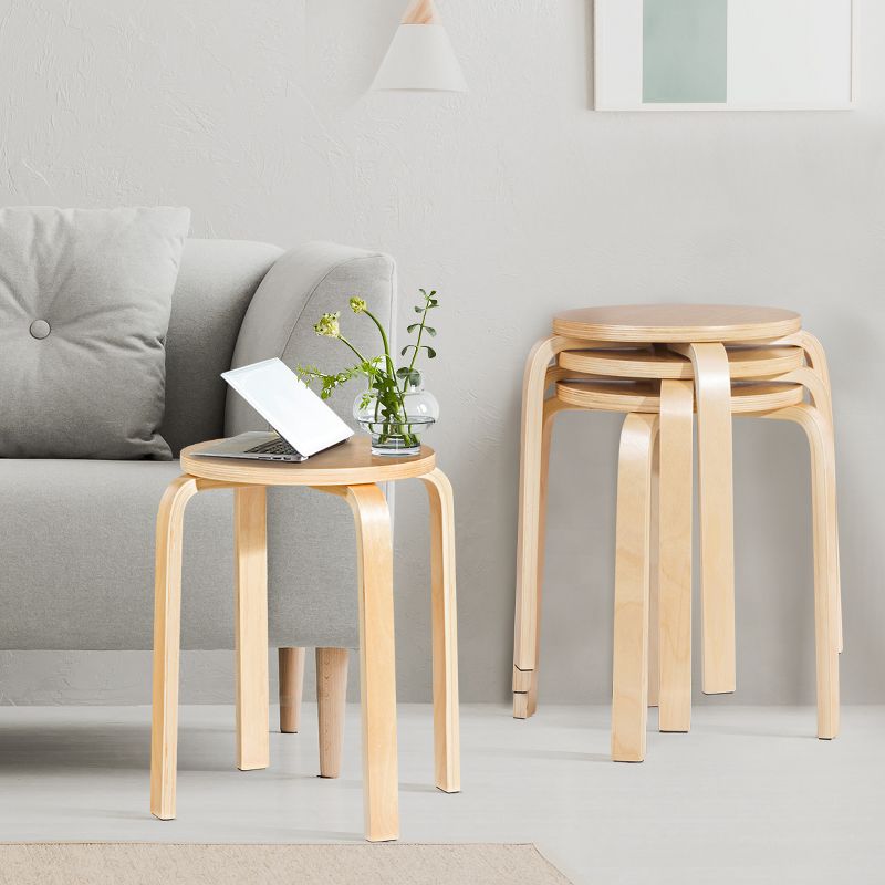 Tangkula Set of 4 Stacking Bentwood Stool Round Dining Chair Backless Bar Stool, 2 of 9