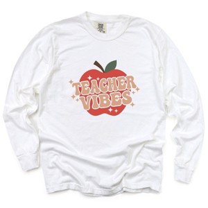 Simply Sage Market Teacher Vibes Apple Garment Dyed Long Sleeve - 1 of 4