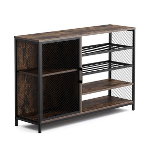 Wine Bar Cabinet, Industrial Coffee Bar Cabinet Glass Holders, Storage Buffet Cabinet Liquor Organizer for Living Rooms, Apartments- Brown - 1 of 4