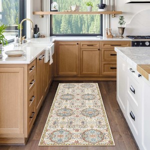 Crystal Print Kiran Moroccan Bohemian Medallion Tile Indoor Livingroom Dining Bedroom Flat Pile Easy Care Area Rug - 1 of 3