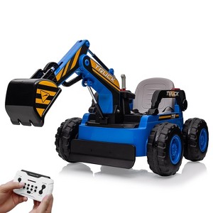 Coucheta 12V Kids Ride-On Excavator Truck: Remote & Digging Arm, 12V 10Ah, 4x75W Motors, LED Light, Music/USB, Gift - 1 of 4