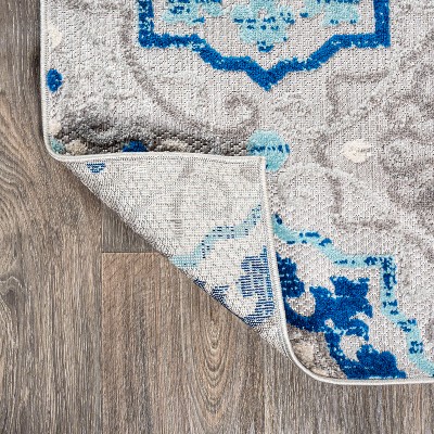 Mediterranean Medallion Blue Khaki 4'x6' Easy-Care Area Rug