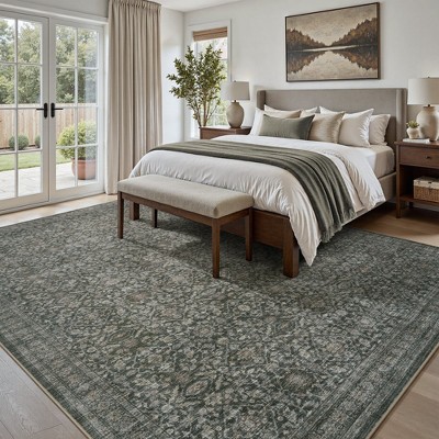 MontVoo Washable Non-Slip Vintage-Inspired Area Rug Muted Green