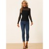 INSPIRE CHIC Women's Solid Mock Neck Mesh Sheer Long Sleeve Ruched Blouses - 4 of 4