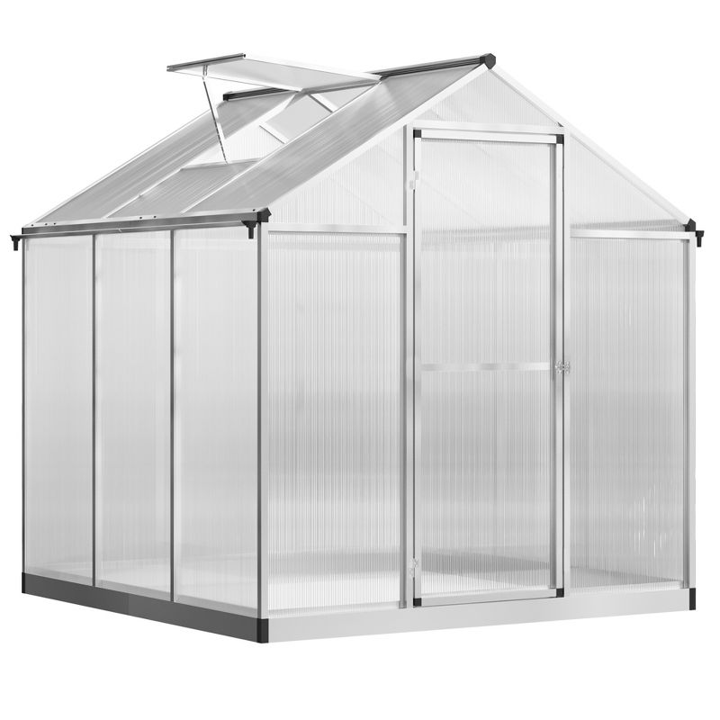 Outsunny Walk-In Polycarbonate Greenhouse with Roof Vent for Ventilation & Rain Gutter, Hobby Greenhouse for Winter, 1 of 13