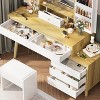 Farmhouse Vanity Desk with Large Mirror, 6 Drawers, Open Shelves, 3 Color Lighting Modes, Adjustable Brightness, Dressing Table for Bedroom, Natural - 2 of 4