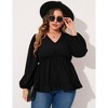 YesFashion Women's Plus Size Blouses V Neck Puff Sleeve Babydoll Tunic Long Sleeve Chiffon Casual Tops Ruffle Shirts - 3 of 4