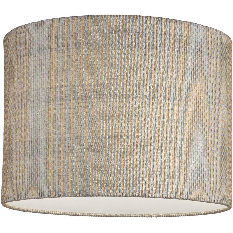 Springcrest Gray and Gold Plastic Weave Medium Drum Lamp Shade 15" Top x 15" Bottom x 11" High (Spider) Replacement with Harp and Finial, 4 of 8
