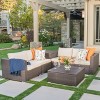 GDFStudio Avianna Outdoor Wicker 4 Seater Sectional Sofa Chat Set with Storage Ottoman, Multibrown/Beige - 2 of 4