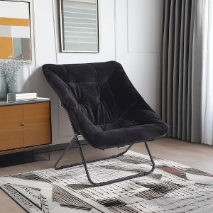 Comfy sofa, Soft Faux Fur Oversized Folding Accent sofa, Lounge Lazy Chair for Adults, Metal Frame Moon Chair for Bedroom, Living Room, Dorm Rooms - 1 of 4
