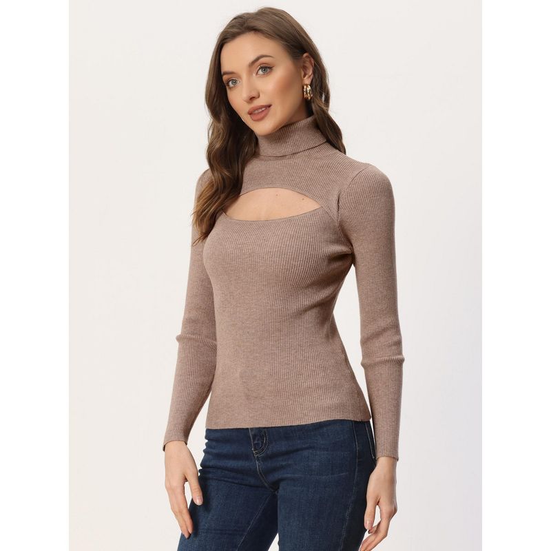 Allegra K Women's Turtleneck Knit Long Sleeve Hollow Out Pullover Top, 2 of 7