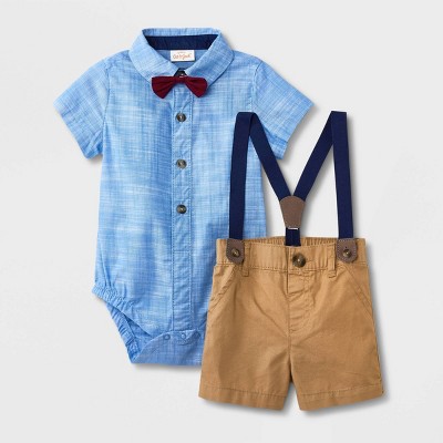 Image of Baby Boys' 'Little Man' Chambray Shorts Suspender Set with Bowtie - Cat & Jack™ Light Blue 3-6M