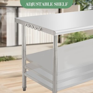 Stainless Steel Food Prep Table,Kitchen Work Table with Adjustable Under Shelf,Utility Table with Hooks for Restaurant,Garage,Hotel and Home - 1 of 4