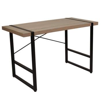 Flash Furniture Hanover Park Rustic Wood Grain Finish Console Table with Black Metal Frame