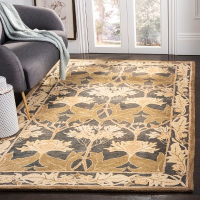 Hand-Tufted Navy and Sage Wool Rectangular Area Rug