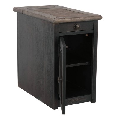 Black and Brown Rectangular Wood Chairside Table with Storage