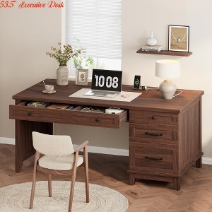 for Work 53.5" Executive Desk w/Power Outlet, Home Office Desk w/Drawers, Wooden Work Desk w/ File Cabinet, Computer Desk - 1 of 4