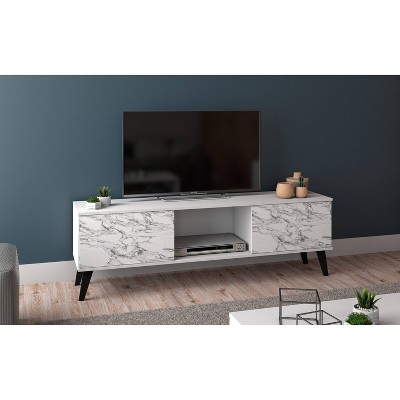 White and Marble 53" TV Stand with Cabinet