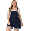 Agnes Orinda Women's Plus Size Adjustable Strap Pocket Roll Hem Denim Overall Jean Shorts - 3 of 4