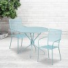 Emma and Oliver Commercial Grade 35.25" Round Metal Garden Patio Table Set, 2 Square Back Chairs - 2 of 4