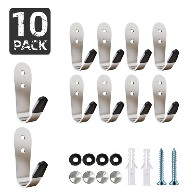phiestina Stainless Steel U-Shaped Hooks, 10-Piece Set for Bathroom, Bags, Living Room & Kitchen Storage