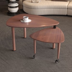 Sapphtopaz Modern Rotatable Coffee Table with Small Cocktail Table & Wheels Coffee Bar with Wood Legs Center Table for Living Room - 1 of 4