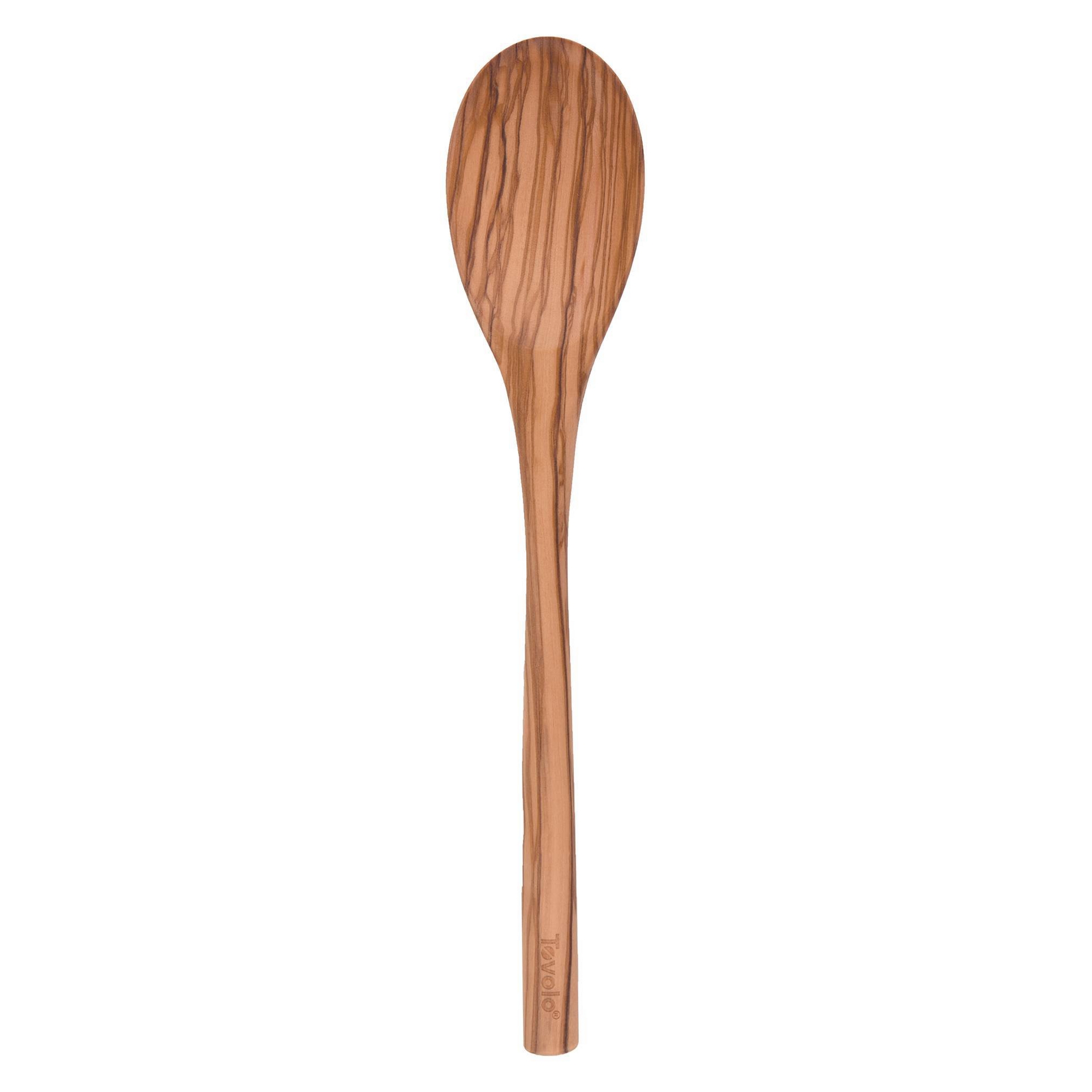 Tovolo Olivewood Spoon Olive Wood: Wooden Cooking Utensil, 12.5" Hand Wash, Light Brown, Slotted Kitchen Spoon