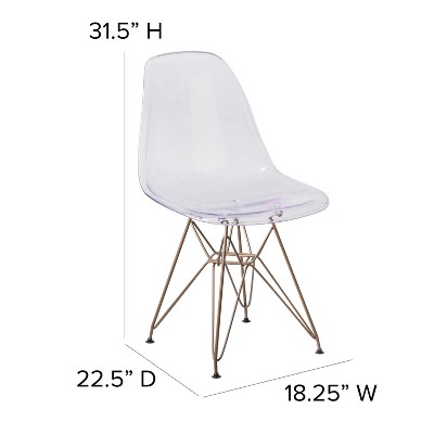 Elon Clear Polypropylene Armless Chair with Gold Metal Base
