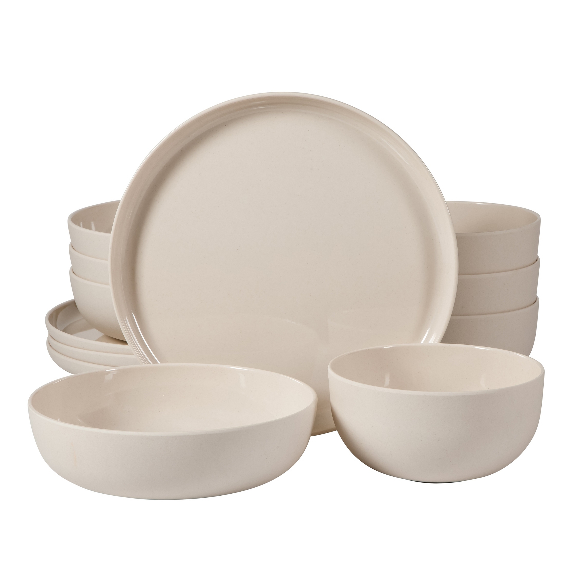 Gibson Home Candy Skies 12 Piece Unbreakable Wheat Straw Melamine Dinnerware Set - Taupe