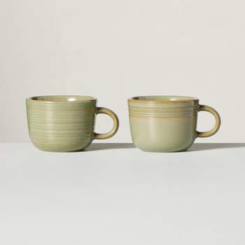 2pk 6oz Ribbed Stoneware Espresso Cups Green - Hearth & Hand™ with Magnolia