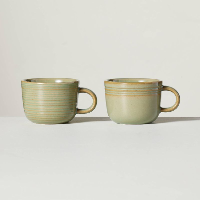 2pk 6oz Ribbed Stoneware Espresso Cups Green - Hearth &#38; Hand&#8482; with Magnolia, 1 of 8