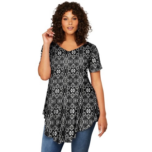 Roaman's Women's Plus Size Swing Ultra Femme Tunic - 26/28, Black ...