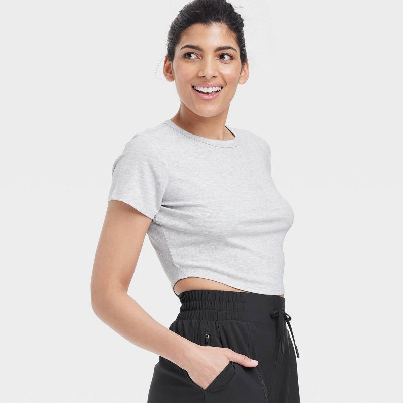 Women's Modal Rib Cropped Short Sleeve Shirt - All In Motion™, 5 of 6