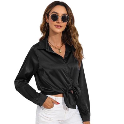 Satin Silk Button Down Shirts for Women Dress Shirts Long Sleeve Blouses Womens Shirts
