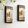 John Timberland Habitat Modern Wall Light Sconces Set of 2 Black Brass Hardwire 7 1/2" Fixture Clear Glass for Living Room Hallway - 2 of 4