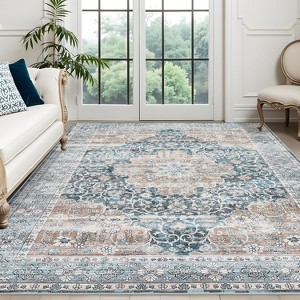 Elegant Floral Rug, Washable Low Pile Carpet, Foldable Non-Slip Runner, Easy Clean Accent Rug for Bedroom - 1 of 4