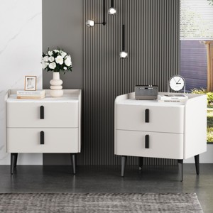 Modern Nightstand with Drawers, Bedside Table with PU Surface and Marble-Pattern Top for Bedroom, Living Room, or Apartment – The Pop Home - 1 of 4