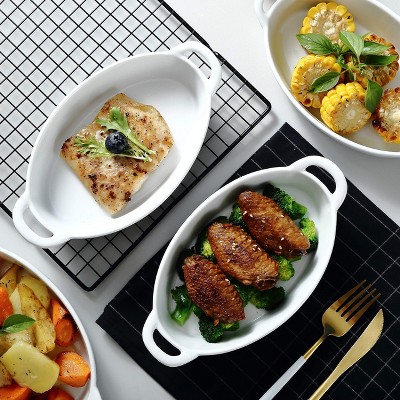 White Oval Ceramic Non-Stick Baking Dish Set of 4