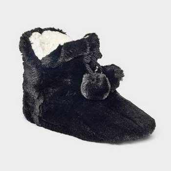 Women's Fluffy Textured Faux Fur Booties with Poms and Grippers