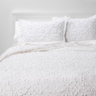 Twin/Extra Long Twin Clipped Chenille Duvet Cover & Sham Set White - Threshold™