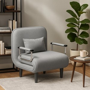Homy Casa Convertible Accent Chair with Adjustable Back and Metal Armrests, Gray – Lounge Chair & Chaise in One - 1 of 4